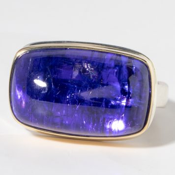 Jamie Joseph: Sterling & 14K Gold Ring w/ Rectangular Smooth TANZANITE on Soft Live Edge