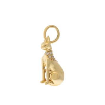 Three Stories Jewelry: Small Sacred Egyptian Cat Charm, 0.08tcw GSI Dia