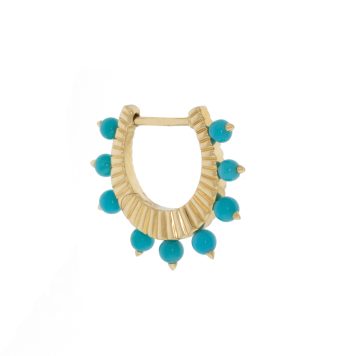 Three Stories Jewelry: Beaded Turquoise Engraved Fan Hoop, 14k YG
