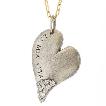 Erica Molinari: SS/Dia Large Tilted Pav Bottom Heart Charm "My Life" - .36ct