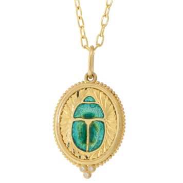 Erica Molinari: 18K /dia Stout hand painted vitreous enamel Scarab charm - granules (3) at bottom .045cts