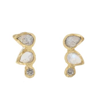 Misa Jewelry: Water Lily Earrings, 14K YG, Labradorite, Rainbow Moonstone, Grey Diamond, Pair