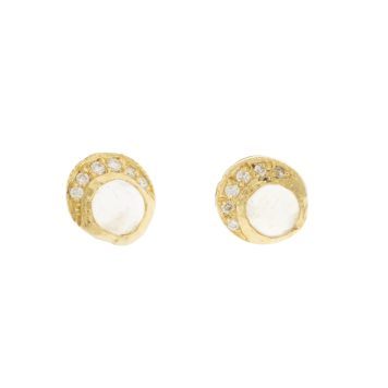 Misa Jewelry: Baby Moon Earrings, 14K YG, Rainbow Moonstone, White Diamonds, Pair