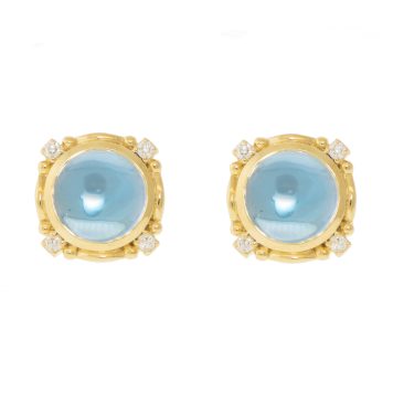 SYNA: Axia Blue Topaz (6ct) Earrings w/ Diamond (0.09ct), 18k YG