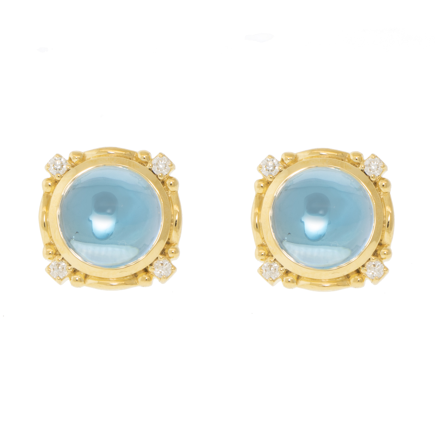 SYNA: Axia Blue Topaz (6ct) Earrings w/ Diamond (0.09ct), 18k YG