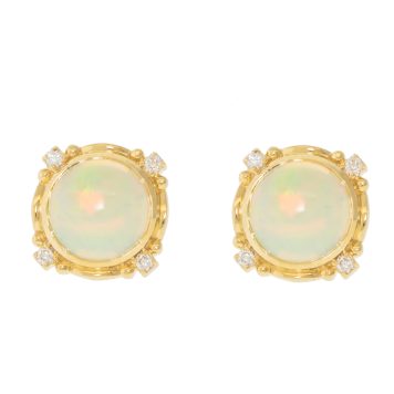 SYNA: Axia Ethiopian Opal (3ct) Earrings w/ Diamond (0.09ct), 18k YG