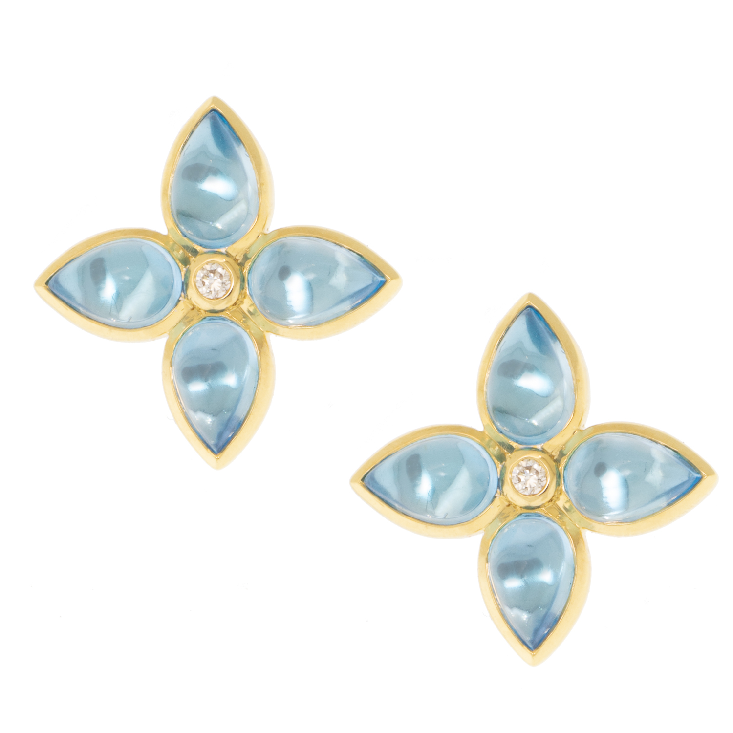 SYNA: Bloom Mini Florae Studs Blue Topaz (4ct) w/ Diamonds (0.05ct), 18k YG