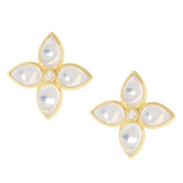 SYNA: Bloom Mini Florae Studs Moon Quartz (4ct) w/ Diamonds (0.05ct), 18k YG