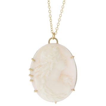 Hannah Blount: Dame Vintage Cameo Necklace - Vintage Cameo, 14k YG, SS, - 18"