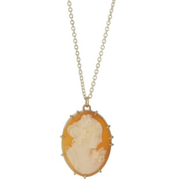 Hannah Blount: Lady Vintage Cameo Necklace - Vintage Orange Cameo, 14k YG, SS, - 18"