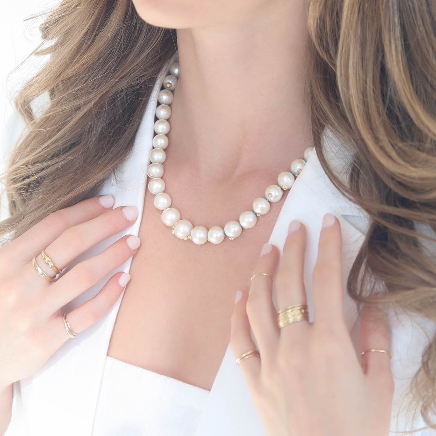 Hannah Blount: Buoy Pearl Ruthie B. Necklace, Blue Cord, 14k