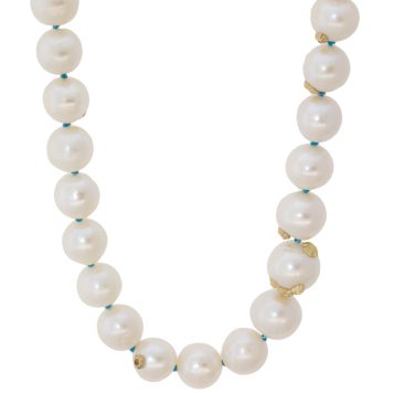Hannah Blount: Buoy Pearl Ruthie B. Necklace, Blue Cord, 14k