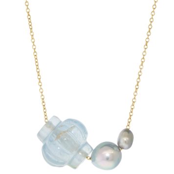 Ten Thousand Things: Aquamarine Lantern Trade bead and Two Tahitian pearls necklace