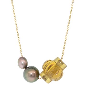 Ten Thousand Things: Tahitian Pearl and Citrine Trade bead necklace