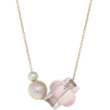 Ten Thousand Things: Rose Quartz lantern Trade bead and Two pearls necklace