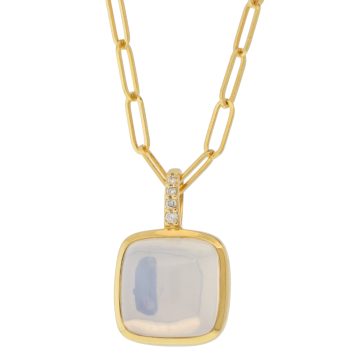 SYNA: Sugarloaf Pendant Moon Quartz (5.5ct) w/ Diamonds (0.02ct) on 18" Chain, 18k YG