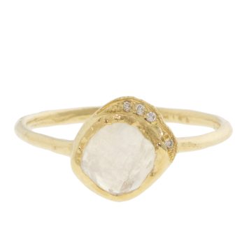 Misa Jewelry: Mini Cove Moonstone Ring, 14k YG, Rainbow Moonstone, White Diamonds, Size 6.5