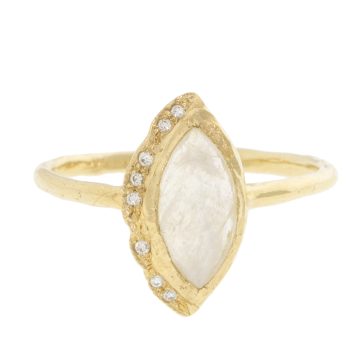 Misa Jewelry: Native Moonstone Ring, 14K YG, Rainbow Moonstone, White Round Diamonds, Size 6.5
