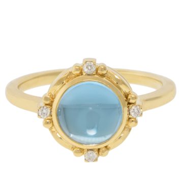 SYNA: Axia Mini Blue Topaz (3.0ct) Ring w/ Diamonds (0.05ct), 18k YG